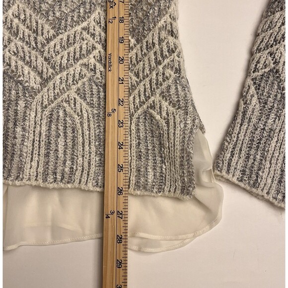Lucky Brand Sweater Womens Medium Ivory Gray Chevron Stripe Boho Aztec Pullover - Picture 6 of 8